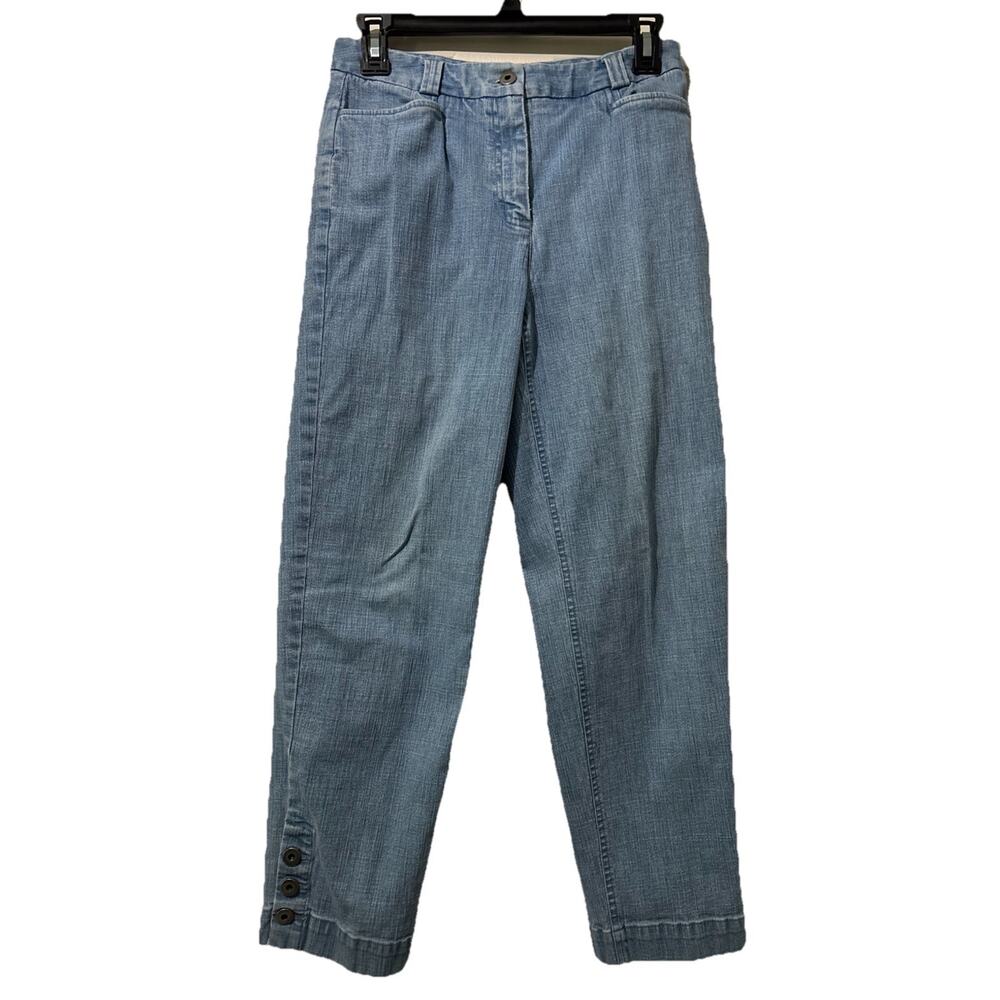 Talbots Wide Leg Denim Jeans Size 2 Pants Button Details Ankle Stretch Preppy